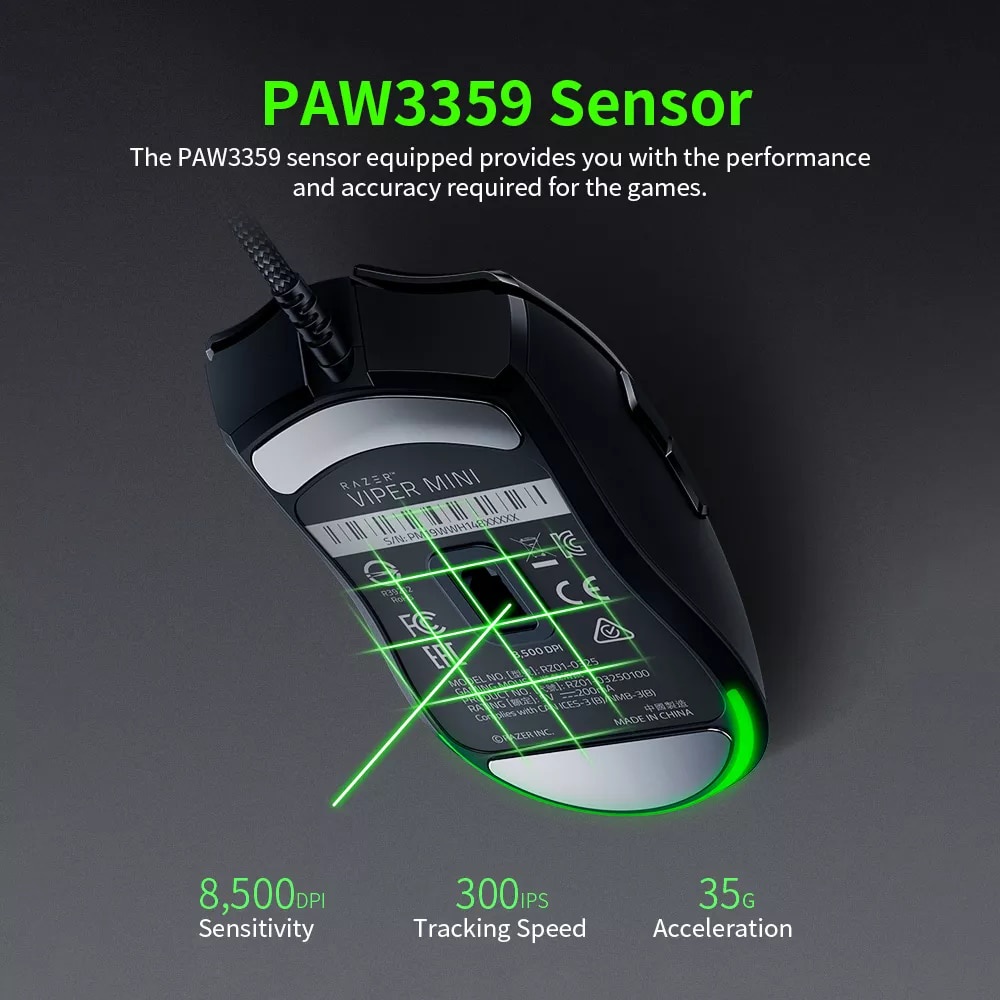 Razer Viper Mouse Gaming Mini 8500DPI Dengan Sensor Optikal RGB Dan Kabel Usb