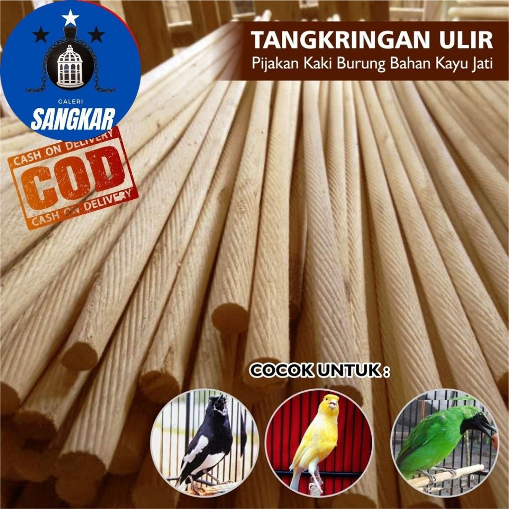 TANGKRINGAN ULIR KAYU JATI PANGKRINGAN ANTI SLIP BURUNG KENARI LOVEBIRD DLL