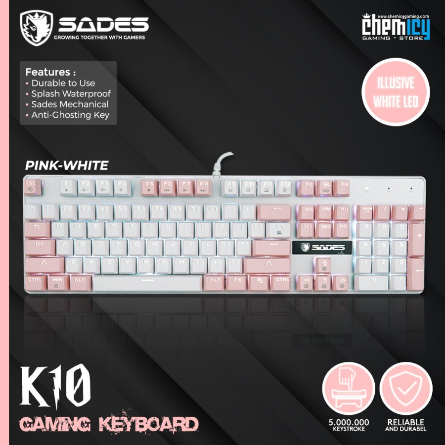 Sades K10 Pink White Mechanical Gaming Keyboard