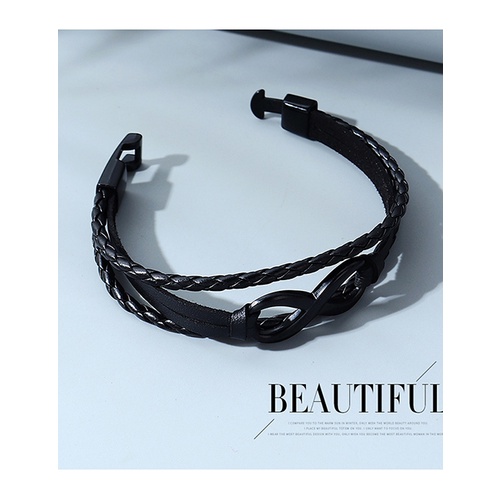 LRC Gelang Tangan Fashion Black Leather Braided Geometric Mens Y65193