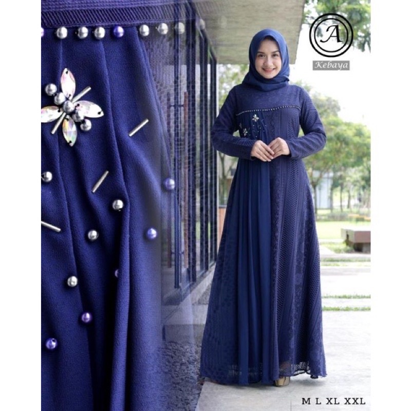 AZURA SCRAF / Gamis Brokat Malika Premium / Dress Brokat Mewah Kombinasi Payet Mutiara Original / Gamis Pesta Modern / Gamis Kondangan / Gamis Modern