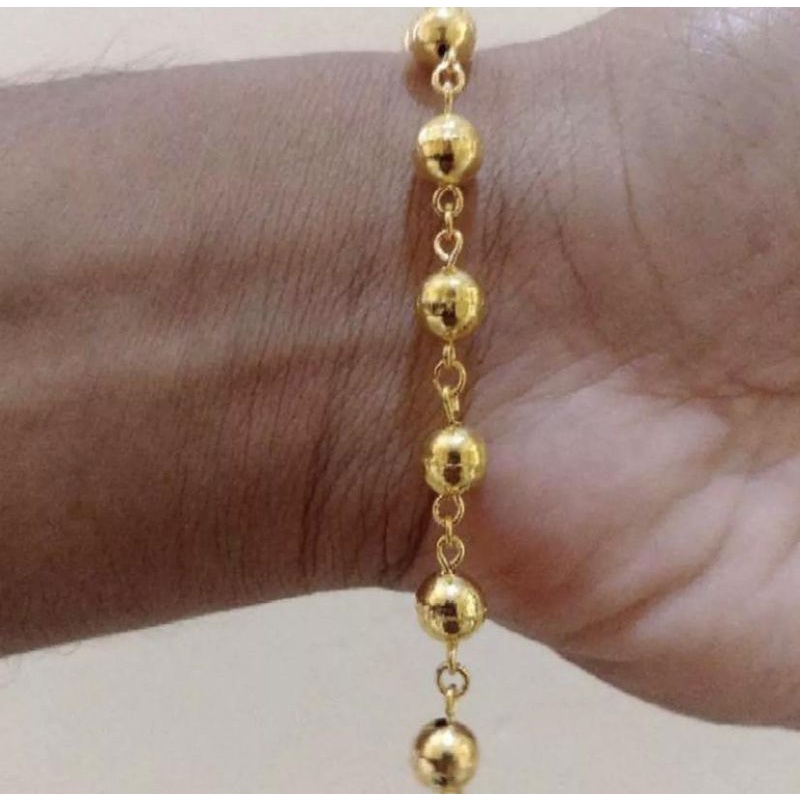 gelang bola dilapisi kuning emas kadar 24k titanium original fashion wanita anti luntur dan karat