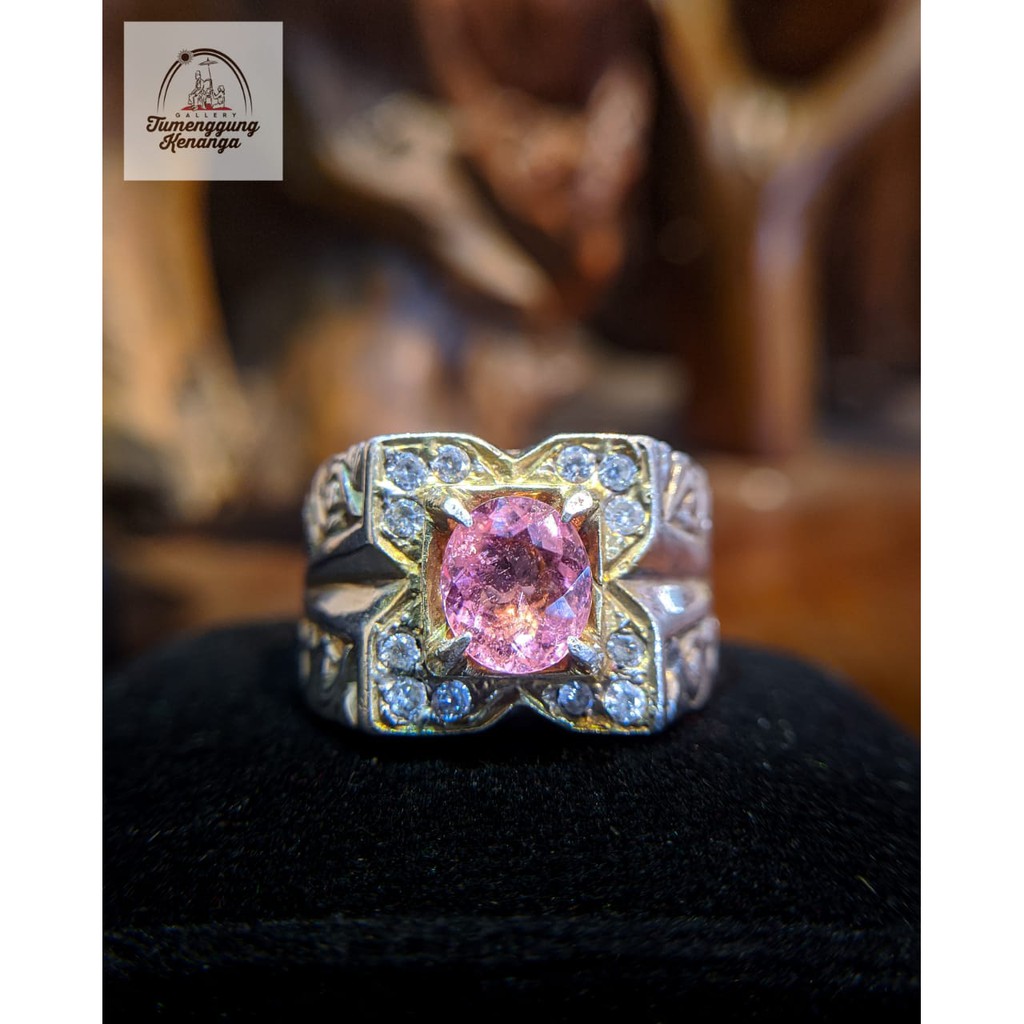 Pink Tourmaline Ring Perak 925 Microseting