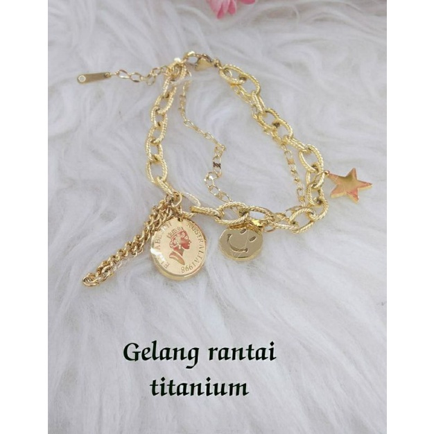 FF Gelang Titanium Rantai Dewasa Motif Elizabeth Smile Lapis Emas S205