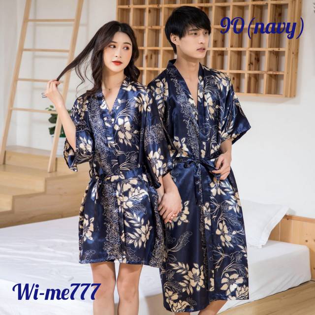 Baju Tidur Kimono Couple Flower Pasangan Satin 9o 9p Shopee Indonesia