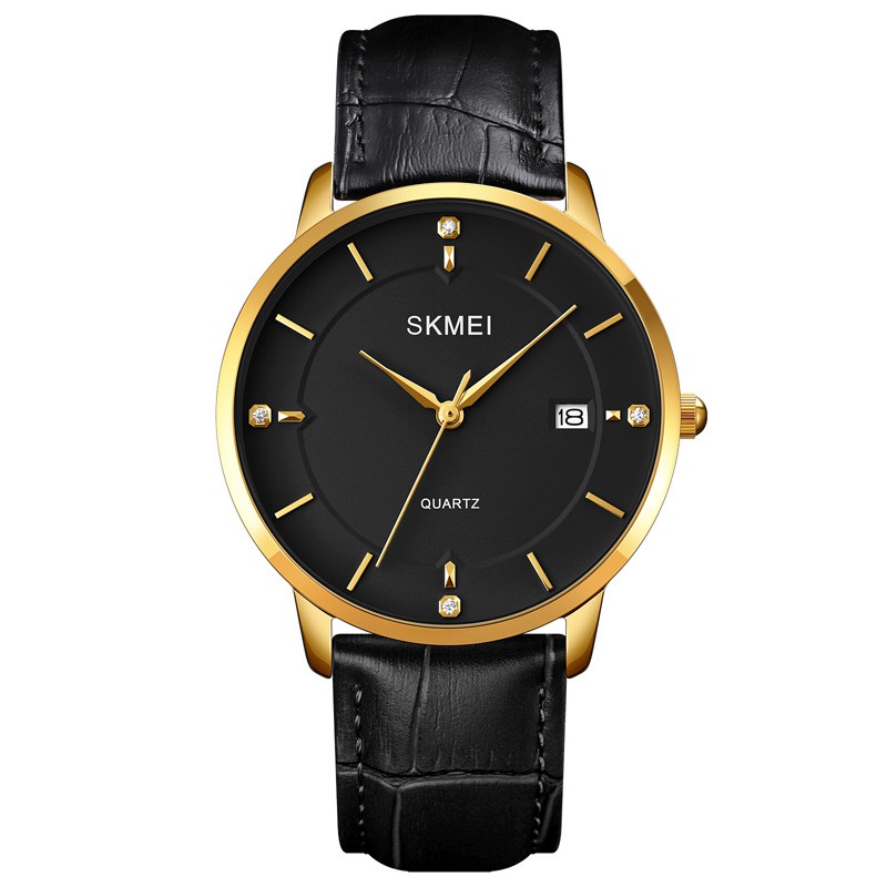 SKMEI 1801 Jam Tangan Pria Wanita Analog Model Classic Tali PU Leather MGOS-Hitam Gold Hitam