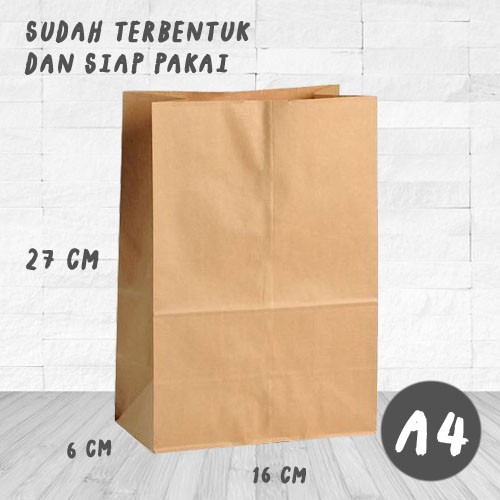 

Kertas Bungkus Makanan Coklat Polos / Kantong Kertas Cokelat Packing Online Shop Craft A4 27x16cm