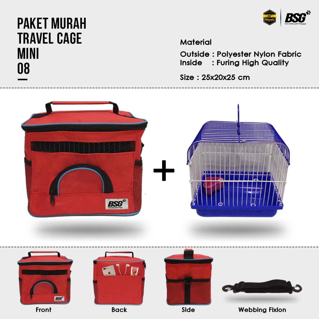 Travel Cage Mini - Tas Kandang Untulan - Burung - Sugar Glider - Hamster - Kelinci - Landak Dll-7