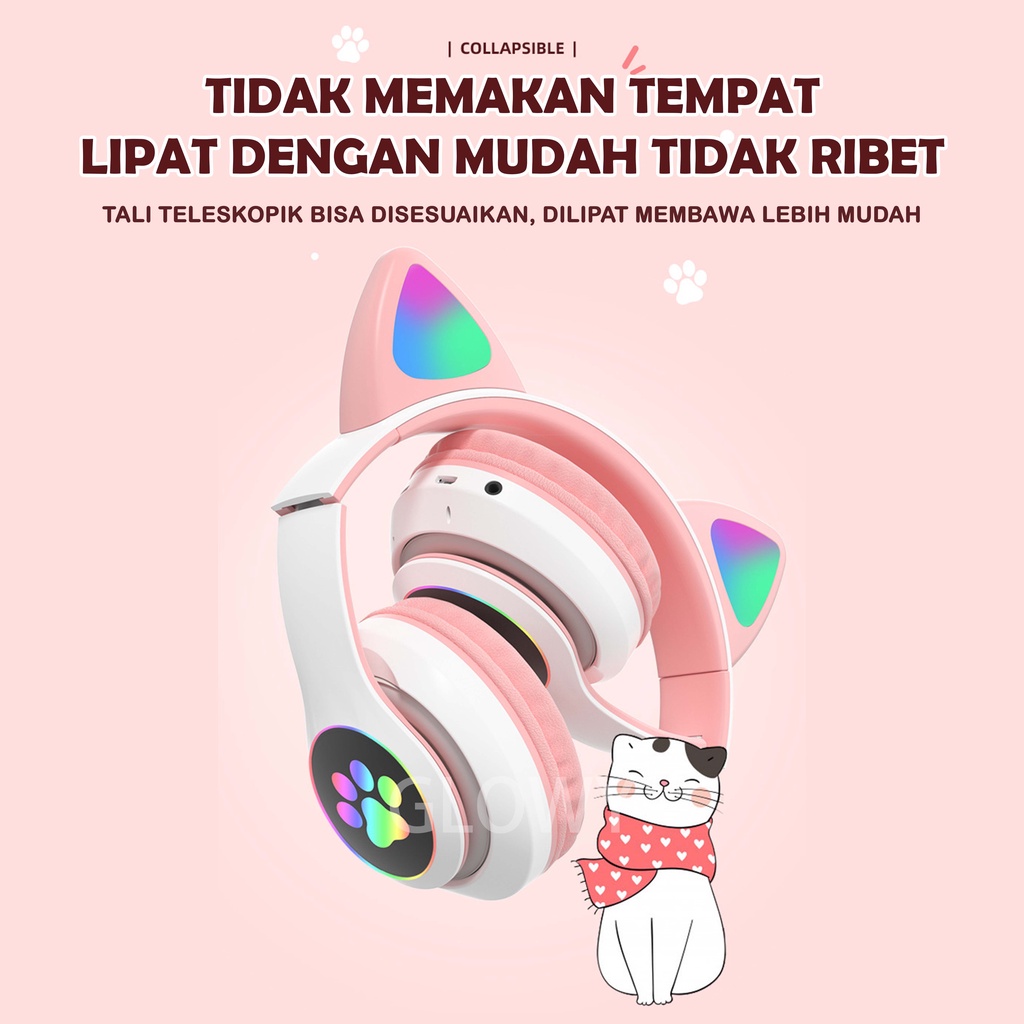 Hadiah ulang tahun telinga kucing baru bluetooth 5.0 headset nirkabel tren lucu headset olahraga hadiah ulang tahun headset gaming baterai super tahan lama 10 JAM