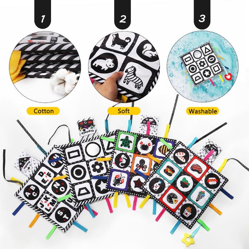 Mainan Edukasi Matras Kain Bayi Tummy Time Hitam Putih Kontras Cermin Baby Busy Playmat Crinkle Teether Mirror Soft Cloth Play Mat Buku Kain Bantal White Black Teytoy Baby Gift Mainan Gantung Kado Bayi Paper High Contras Book Buku Kontras Bayi Newborn