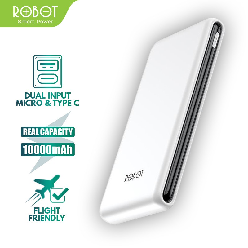 ✅RESMI - POWERBANK ROBOT 10000mah / PB ROBOT RT180 2.1A Dual Input Port Type C &amp; Micro USB Original Fast Charging Real Capacity - Garansi Resmi 1 Tahun