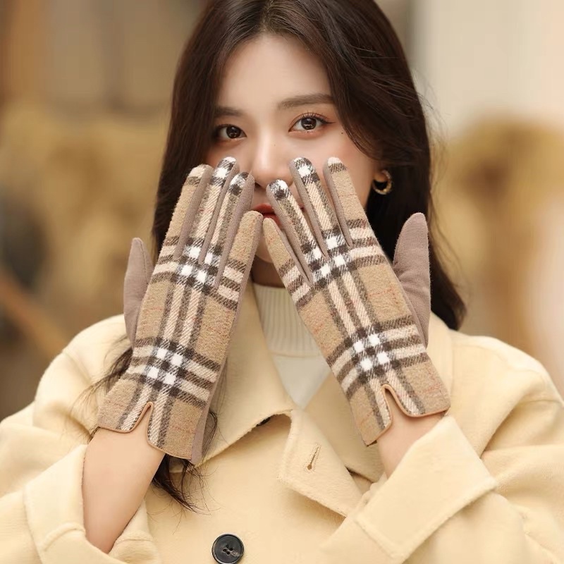 Sarung tangan wanita import motor gloves winter woman plaid hangat musim dingin cewek cantik fashionable korea