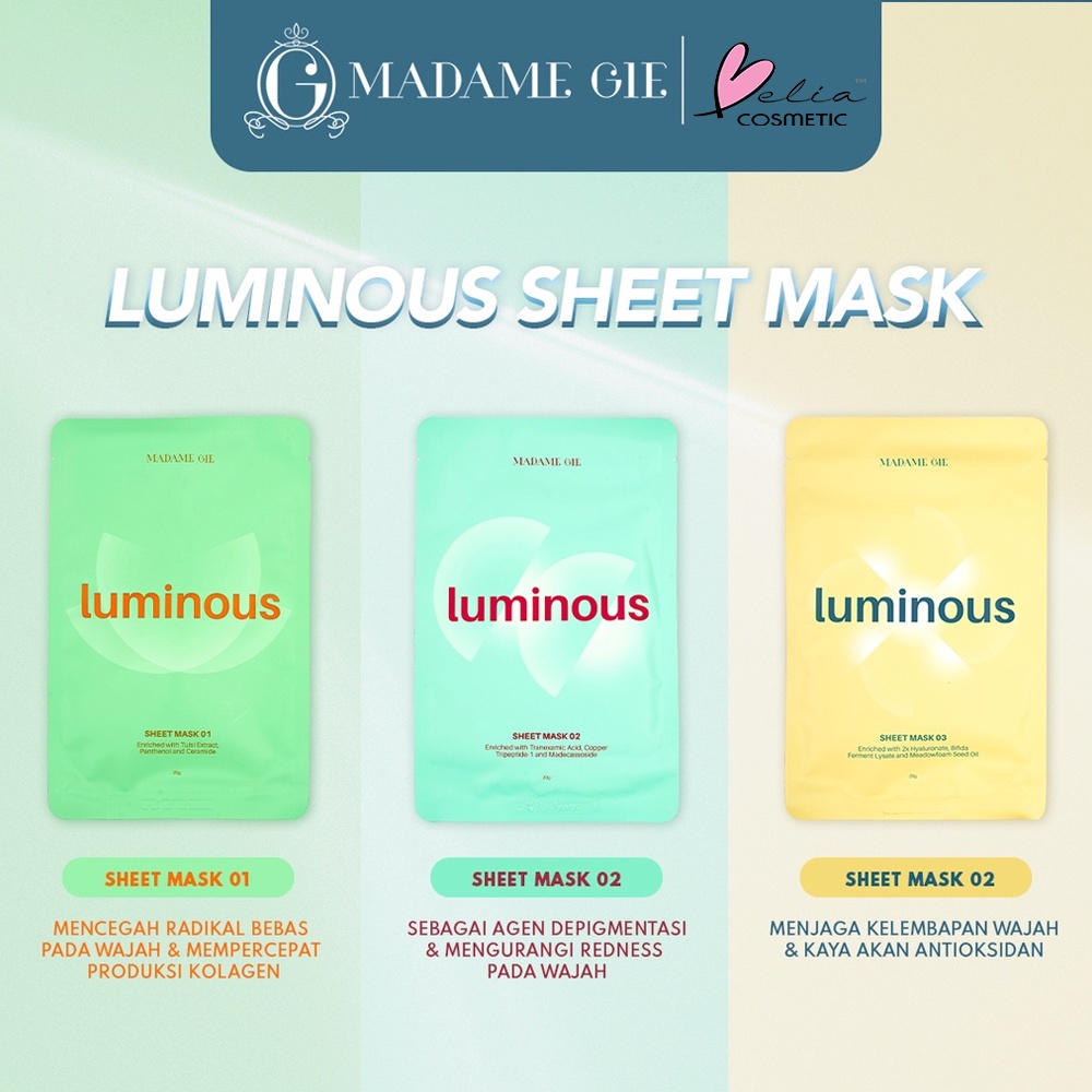 ❤ BELIA ❤ MADAME GIE Luminous Sheet Mask | Masker Wajah | Sheetmask