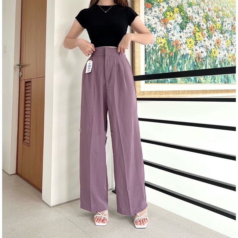 Loose Cullote Pants Trousers Wanita - Celana Kulot Crinkle Highwaist Wanita - Celana Anti Kusut - Celana Kulot Panjang