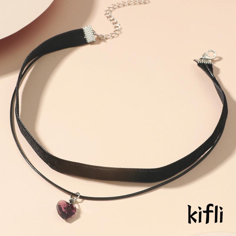 Kalung Choker Dua Lapis Adjustable Dengan Liontin Hati Gaya Retro Sexy Untuk Wanita (KD)