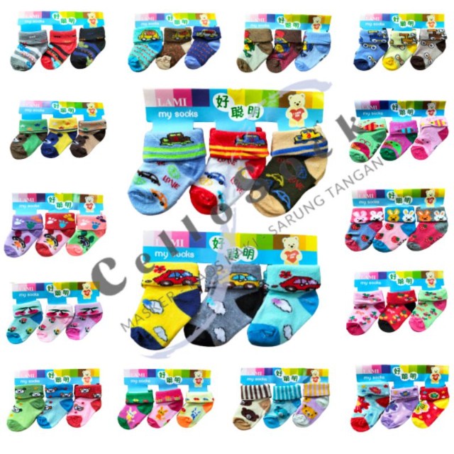 Kaos Kaki Bayi ISI 3 PASANG ANTI SLIP DAN TANPA ANTI SLIP / KaosKaki Bayi / KaosKaki Baby 3 PASANG/ KaosKaki Baby Boy / KaosKaki Baby Girl