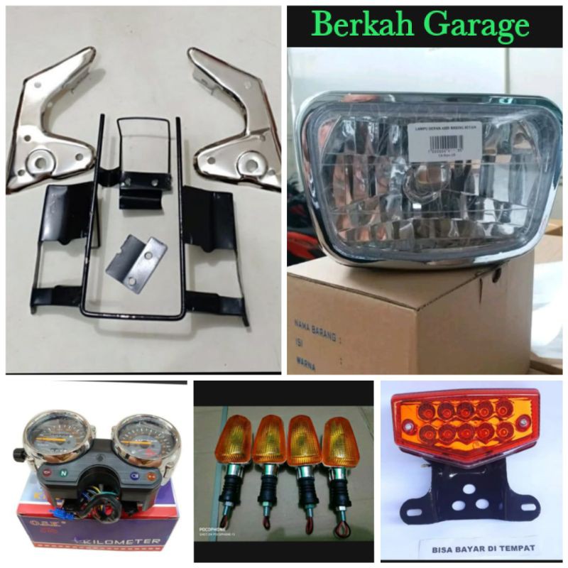 Paket Hemat Hedlamp Rx-King New+Breket Kuping Lampu+Spidometer+Sen 4 Pic+Stop Rx-King+Dudukan Stop