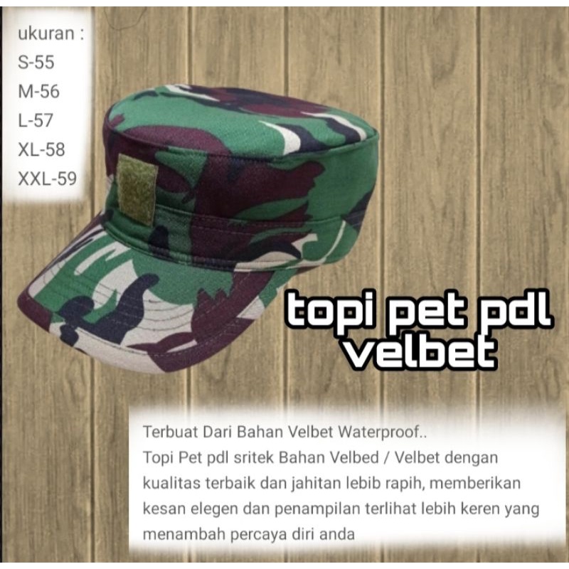 TOPI PET PDL VELBET/TOPI TNI /TOPI LORENG/TOPI PET PELBED/TOPI PET PDL VELBET LORENG/TOPI PET COMANDO