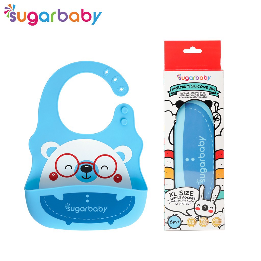 Sugar Baby Premium Silicone Bib XL Size Blue Coco Bear 02 Celemek Bayi