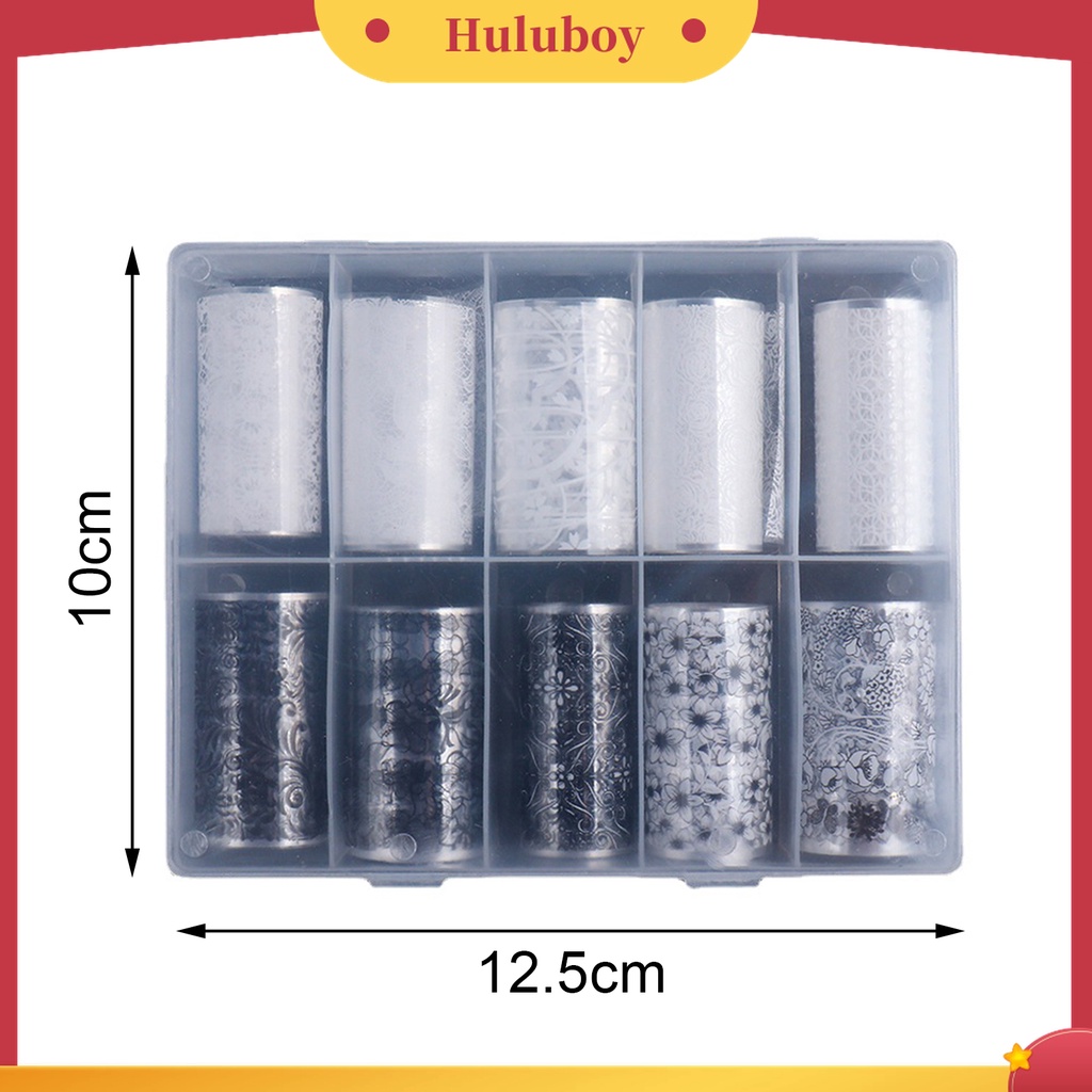 Huluboy Huluboy♡ 10pcs Stiker Kuku Motif Print Bunga Tahan Lama Untuk Manicure