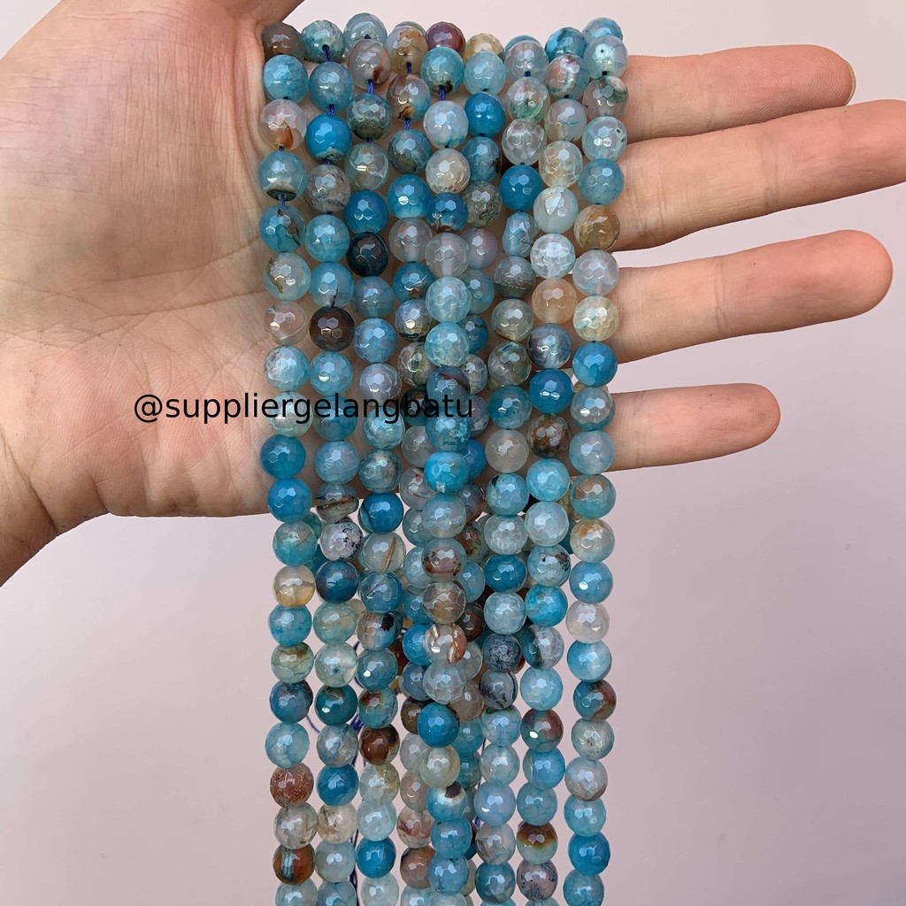 batu aquamarine serat FACETED BEADS 8mm cutting bahan gelang kalung