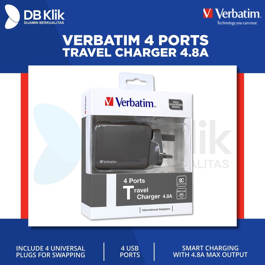 Verbatim 4-port Travel Charger (Max 4.8A) &quot;Grey&quot;