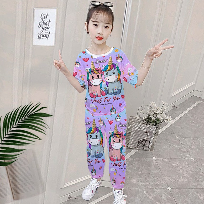 VINCE - FASHION - Setelan Baju Celana Panjang Anak Perempuan Full Print