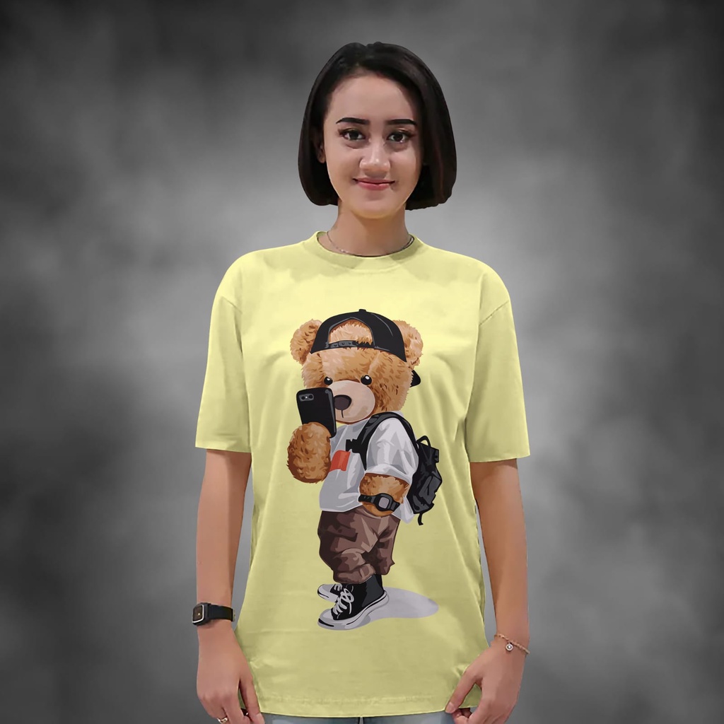 Kaos Wanita Lengan Pendek Bear Warna Kuning Atasan