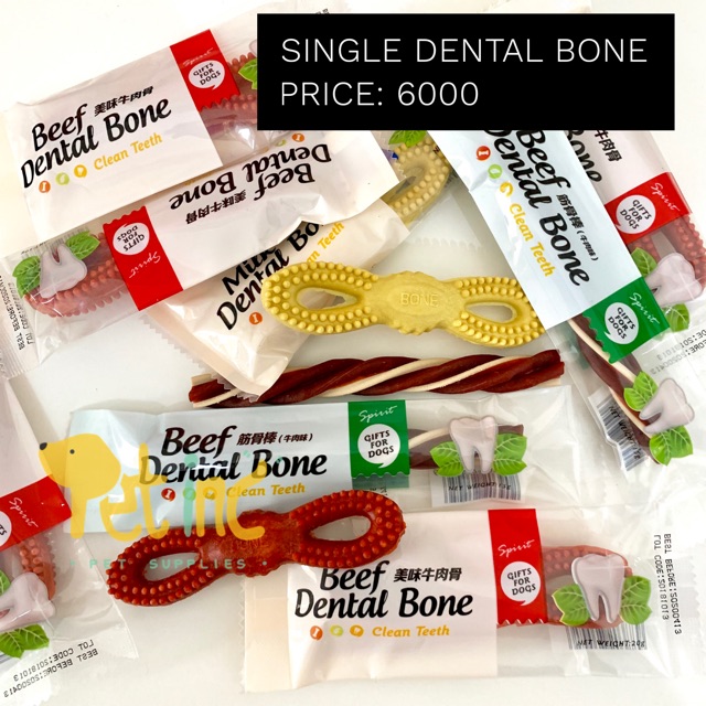 Dog single dental chew bone (milk, beef, mix)