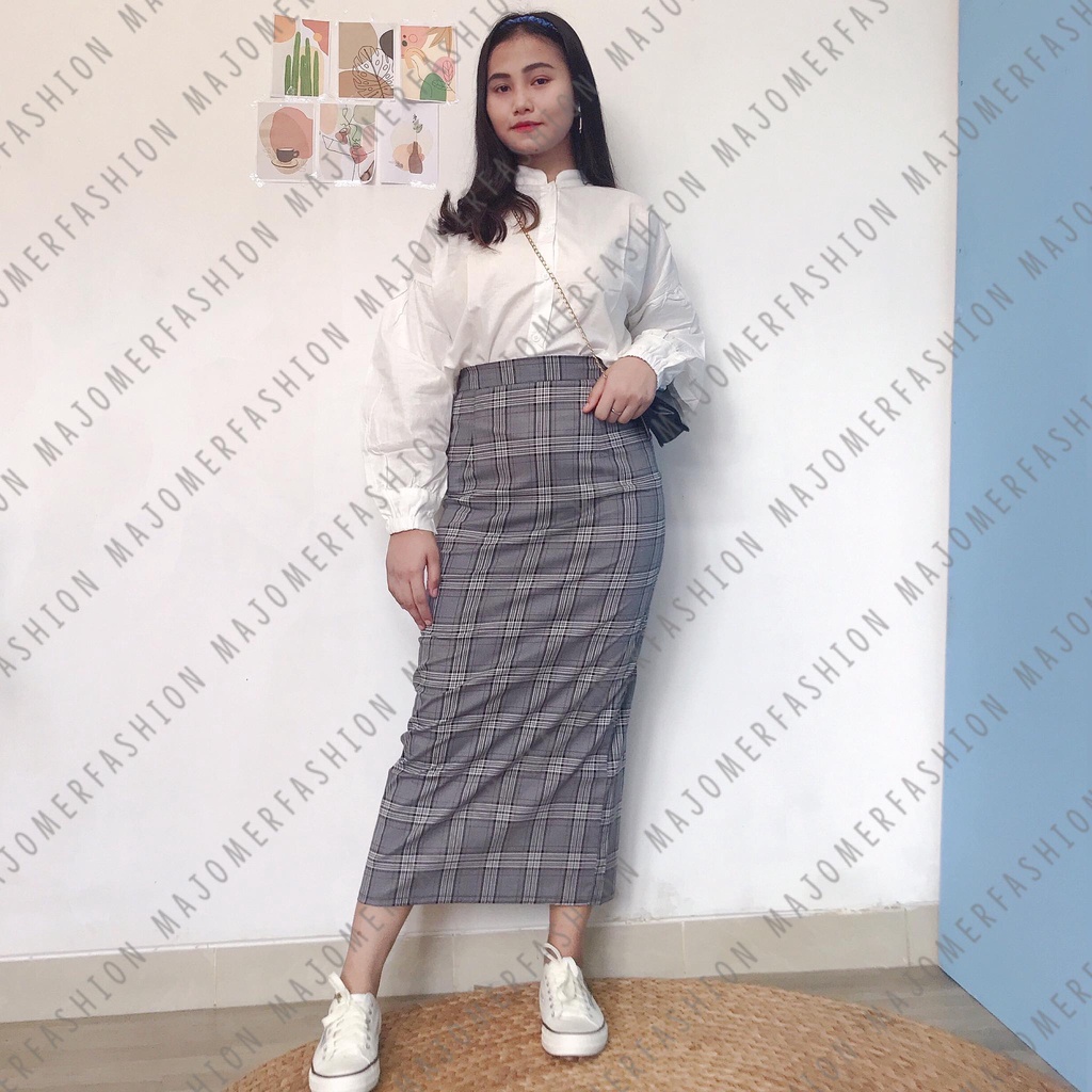 MAJOMER ® | ISHAK TARTAN LONG SKIRT - ROK PANJANG SEMI SPAN-RKJ-09 D