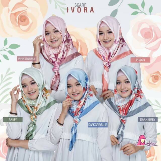 Pusat Jilbab Segiempat Scraft Ivora Kerudung Persegi Satin Maxmara Premium By Miulan Hijab