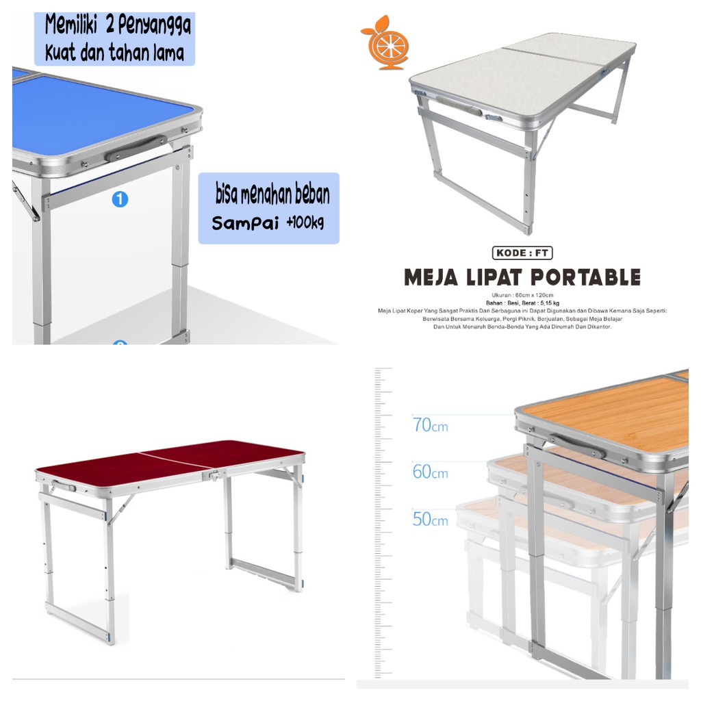 Miliki segera!!! Meja Lipat Portable / Meja Kerja Meja Lipat Serbaguna Uk 120cm x 60cm Meja Koper Model Kaki Bulat