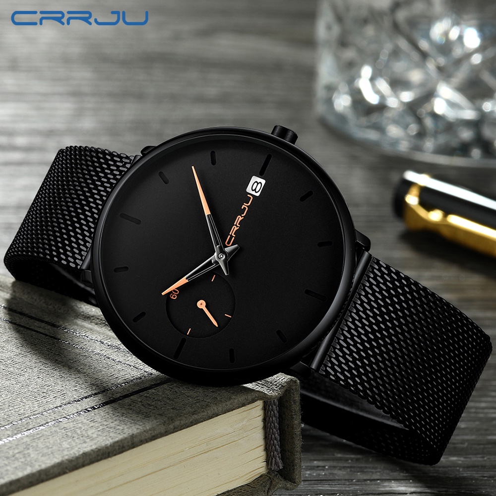 CRRJU Jam Tangan Pria Mode Santai Simple Dial Tahan Air Pria Display Kuarsa Jam Tangan Cowok Jam kuarts kalender otomatis