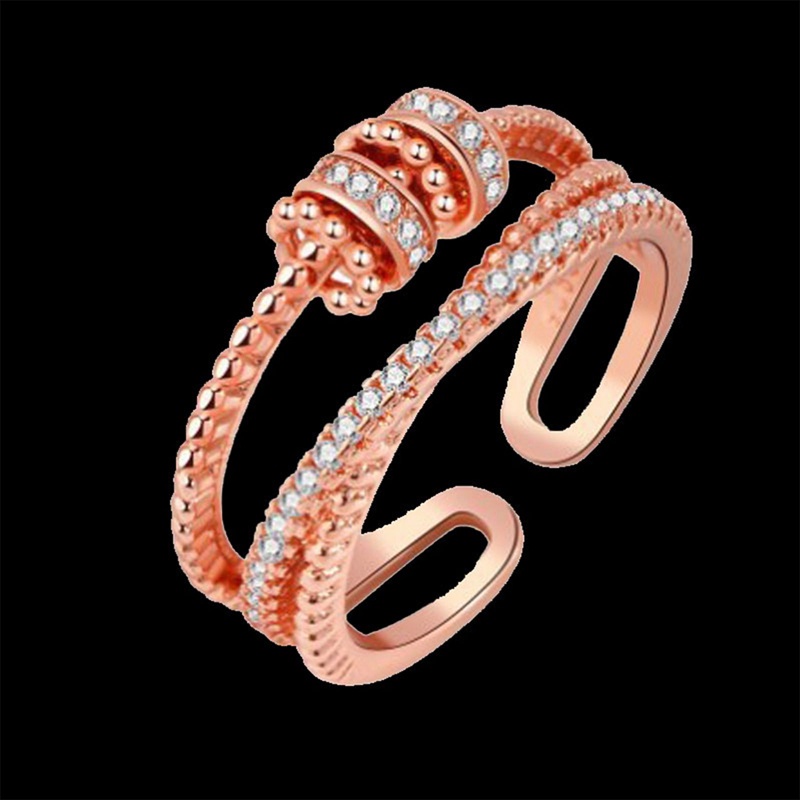 Perhiasan Cincin Couple Bahan Tembaga Hias Manik-Manik Zirkon Untuk Pria Dan Wanita