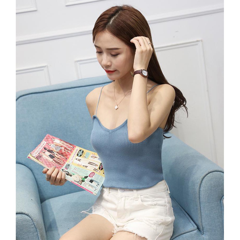 Victoria Korea Knit Tank Top Wanita / Kamisol Rajut / Tanktop Polos Import 4030