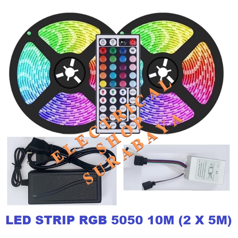 LED STRIP RGB 2835 5050 10M 5M (GROSIR) REMOTE ADAPTOR CONTROLLER SET LAMPU SELANG WARNA WARNI 3528