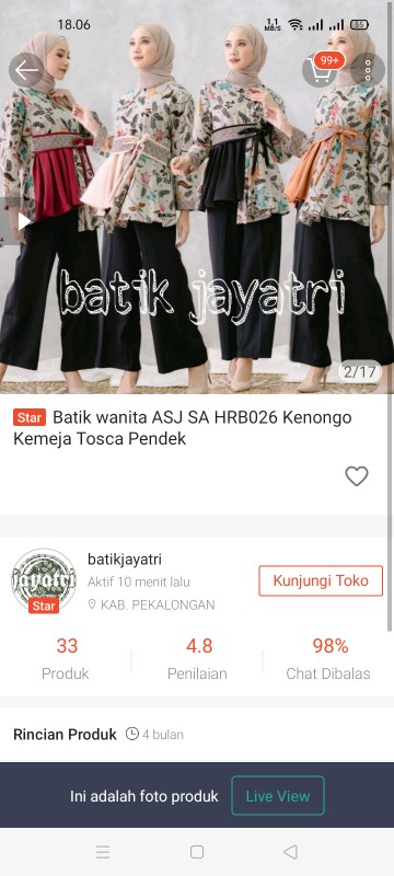 Batik Wanita Asj Sa Hrb026 Kenongo Kemeja Tosca Pendek
