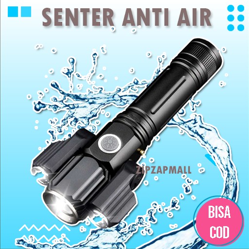 Senter LED Super Terang Jarak Jauh 15000 Lumen - Senter LED Mini Police Cas Swat Anti Air Original