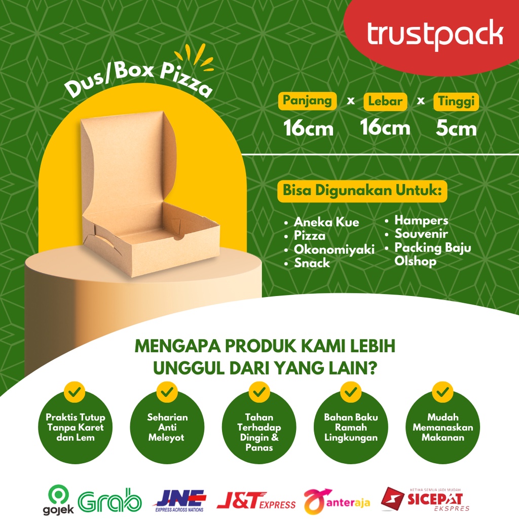 BOX / DUS / DOS / KOTAK PIZZA / KUE / ROTI uk.16x16x5cm KRAFT