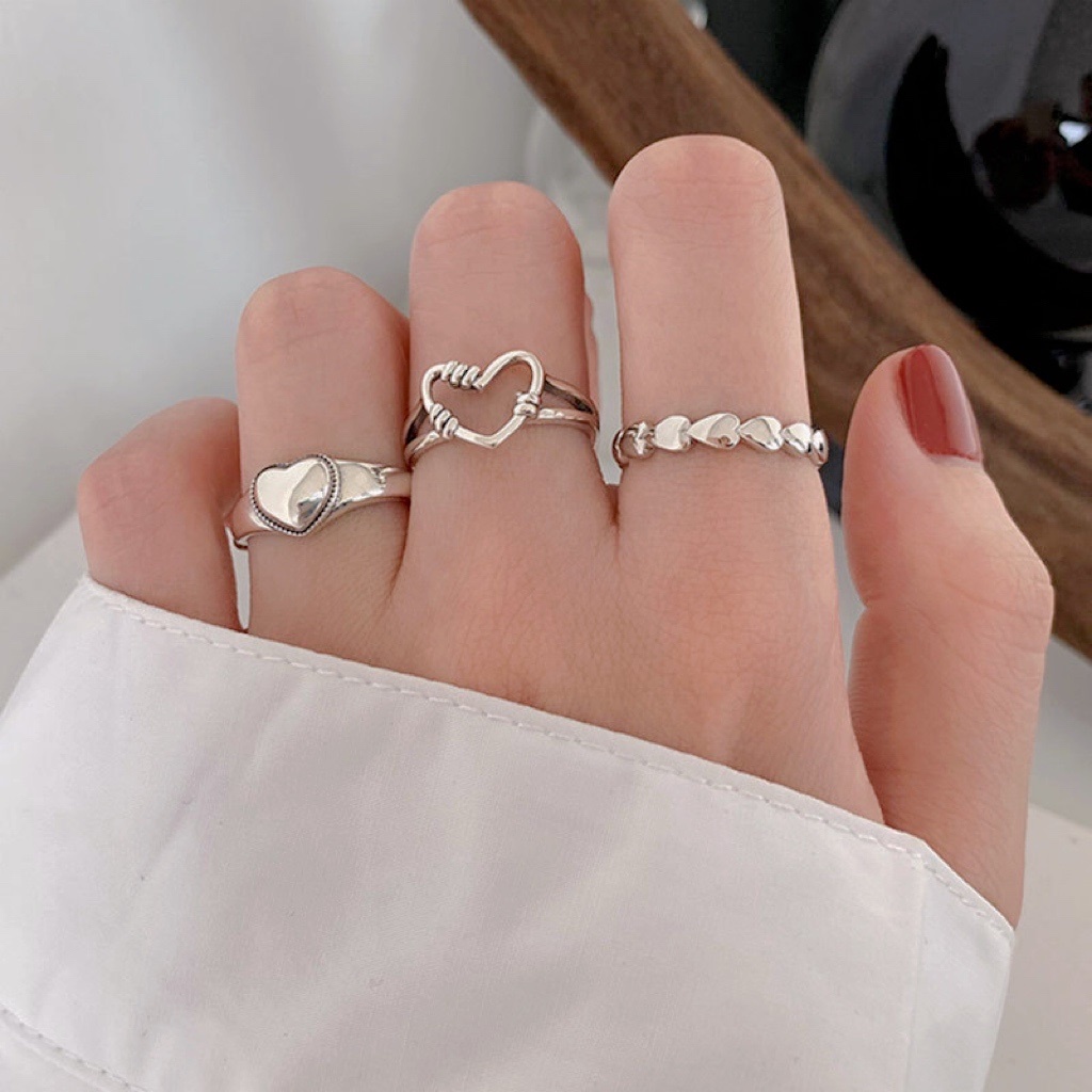 YEEZII 8pcs / Set Cincin Desain Butterfly Hati Warna Emas Silver Gaya Retro Untuk Wanita