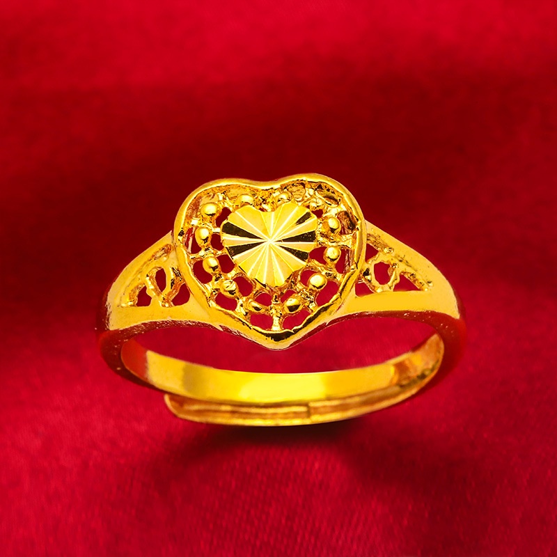 Cincin 24K Gold Peach Heart Adjustable Gaya Korea Untuk Wanita