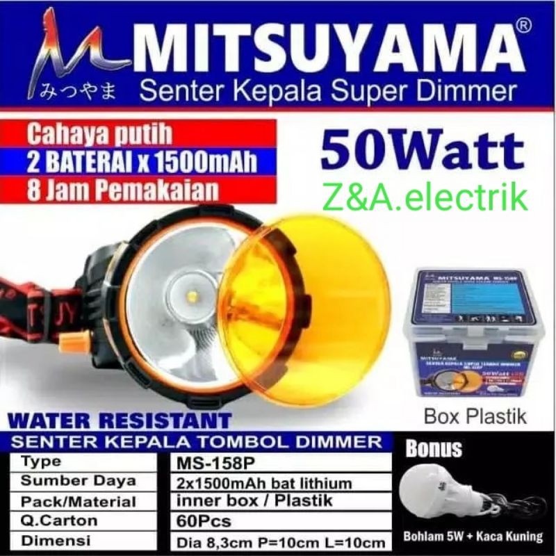 Senter Kepala MS-158P Tombol Dimmer + Bohlam 7 Watt