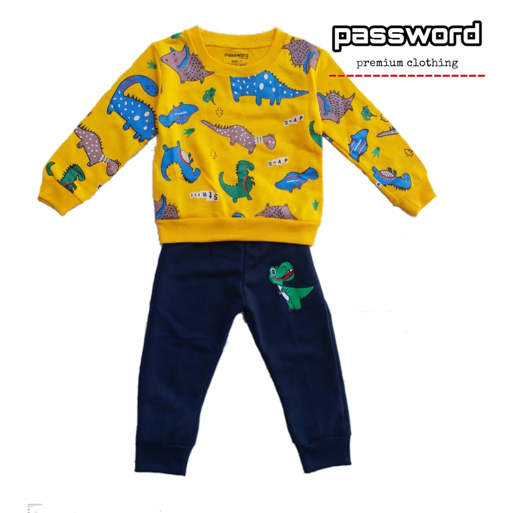 HappyOliver PASSWORD DINO SNAP Setelan Sweater 1 - 7 Tahun Baju Anak BerKualitas