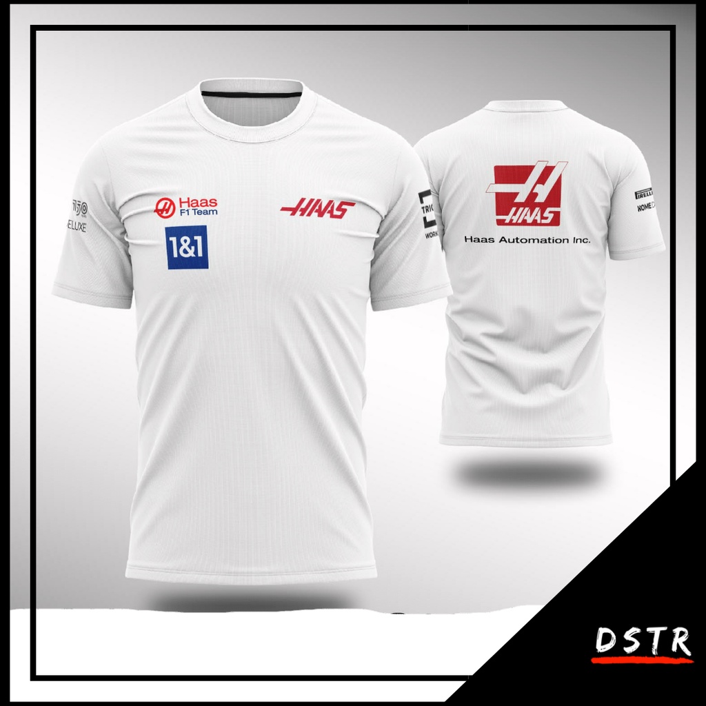 Kaos Jersey F1 Formula One Team HAAS 2022 Full Print Putih Lengan Pendek