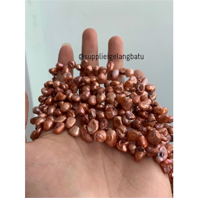 kerikil Mutiara Air Tawar KESHI ORANGE tetes OVAL fresh water pearl