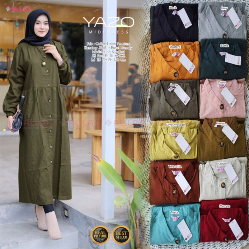 YAZO MIDI DRESS / ORI BY ALILA 2 / BAHAN KATUN LINEN / MIDI /DRESS KEKINIAN / DRESS MURAH / OOTD