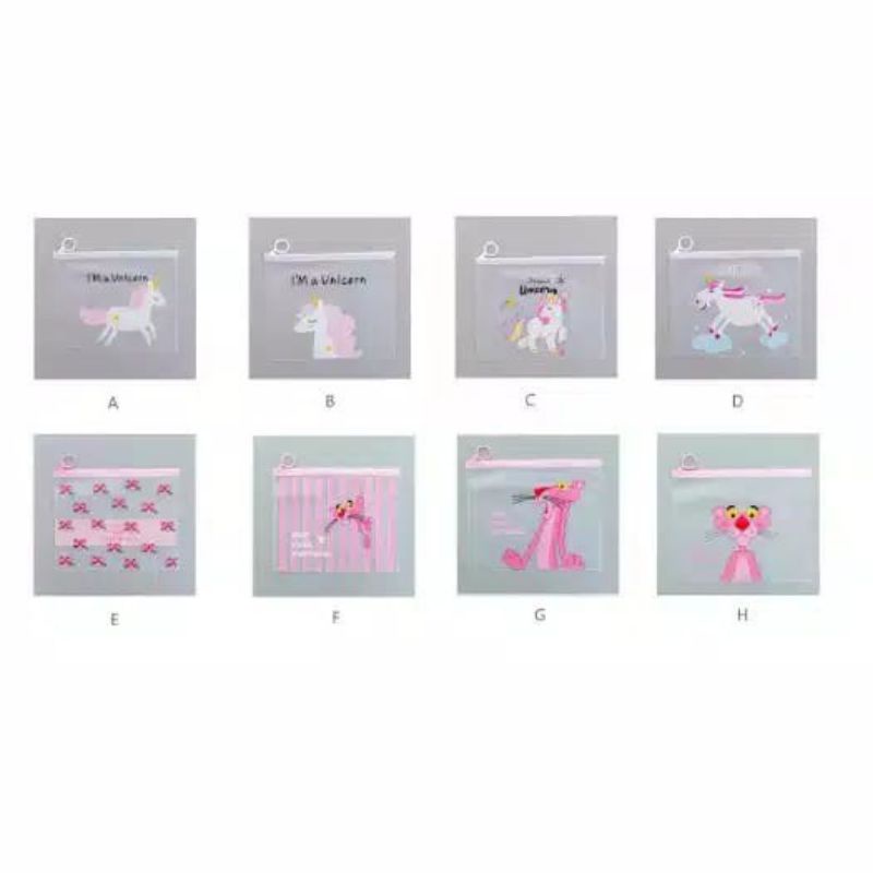 Pouch Transparan Motif Unicorn Pink Panther Rabbit Untuk Masker Kosmetik