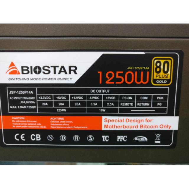 Power Supply Biostar 1250W 80 plus Gold