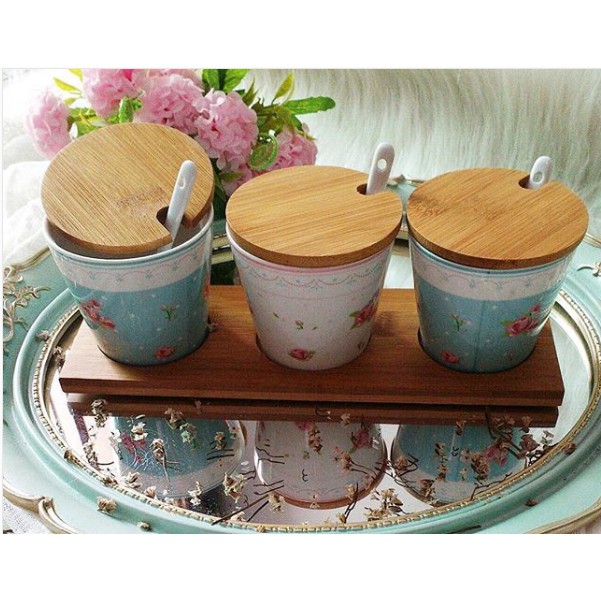 TEMPAT BUMBU KERAMIK MOTIF WARNA WARNI SHABBY/WADAH GULA KOPI TEH