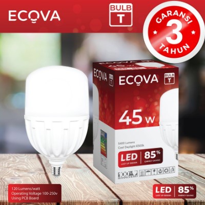 ECOVA Lampu LED Tabung 45W 45Watt 45 Watt Putih E27 Bulb T GARANSI